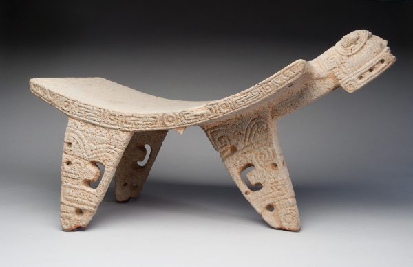 Metate is a stylized Jaguar with the head at one end of the curved top. Geometric designs cover the feet and along both ends of the top. There is felt on bottom of the feet.