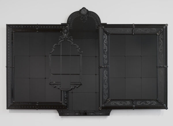 Large-scale work of square and rectangular reflective black glass