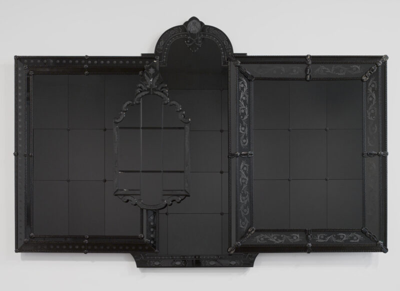 Large-scale work of square and rectangular reflective black glass