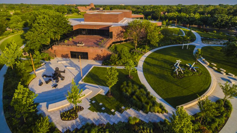 Aerial view of the Art Garden looking northwest