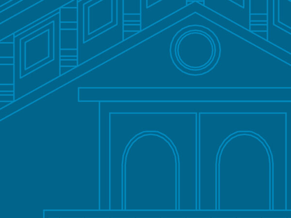 Illustration of thin blue lines across a darker blue background to illustrate an architectural drawing