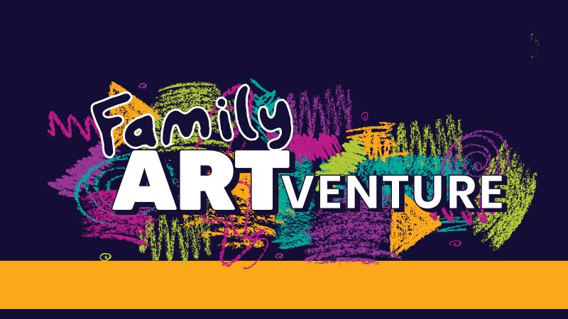 Doodles in bright color chalk with text Family ARTventure.