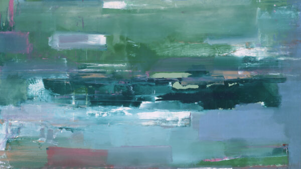 Abstract painting with green and blue tones
