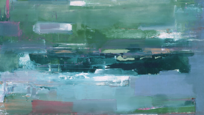 Abstract painting with green and blue tones