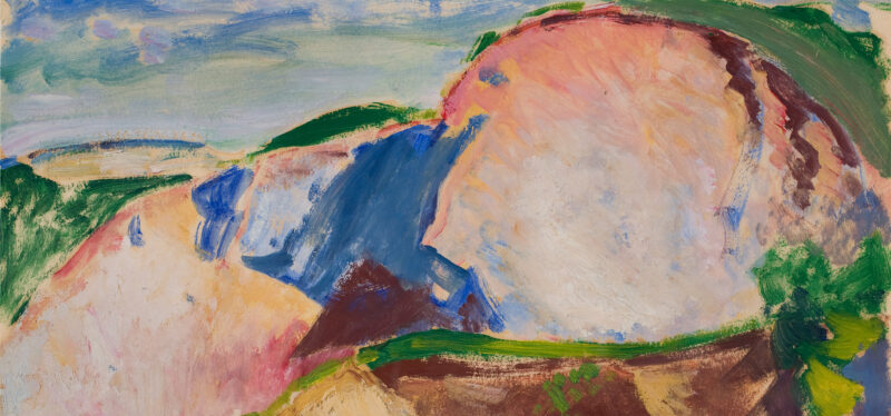 Landscape in abstract style with mountains in orange tones,
