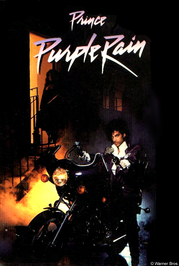 Movie poster for Purple Rain with Prince on a motorcycle