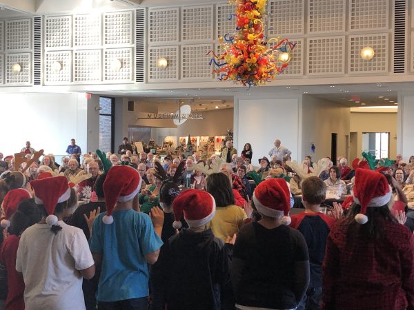 elementary school carolers at a Senior Wednesday event