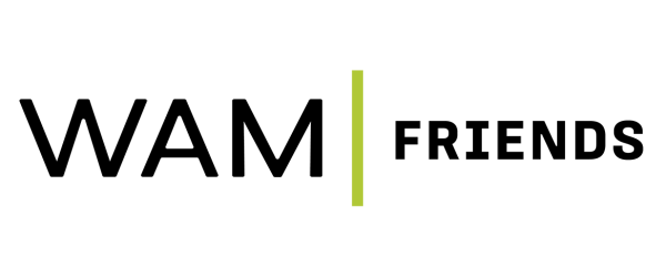 logo with WAM in all capital letters on the left, a dark lime green vertical bar followed by text reading Friends of the Wichita Art Museum on two lines